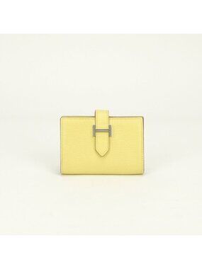 Hermes Bearn Mini Card Case Chevre Mysore Limoncello Yellow Silver Coin Purse